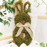 Easter Bunny Spring Wreath with Ribbon Bow for Front Door Wall Decoration