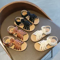 Kid Girl Weave Open-Toed Soft Bottom Velcro Sandals Shoes