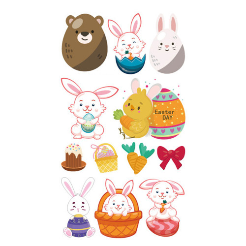 10PCS Easter Tattoos Stickers Temporary Egg Bunny Chick Carrot Tattoos for Kids