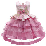 Toddler Girls Floral Embroidery Cupcake Gowns Dress