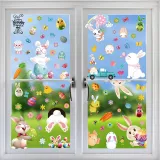 9PCS Easter Window Stickers Flower Gnomes Rabbit Egg Decals Static Clings
