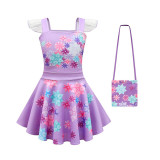 Toddler Girls Purple Flowers Cosplay Dress With Bag