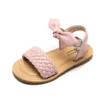 Kid Girl Bowknot Open-Toed Weave Soft Bottom Velcro Sandals Shoes