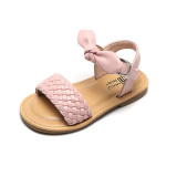 Kid Girl Bowknot Open-Toed Weave Soft Bottom Velcro Sandals Shoes