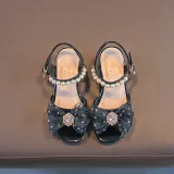 Kids Girl Lace Bowknot Pearl Diamond Open-Toed Sandals Shoes