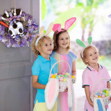 Easter Rabbit Purple Front Door Wreath Black White Thief Bunny Butt with Ears Garland