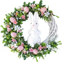 Easter Decorations for Front Door Rabbit Eggs Butterfly Wreath Wall Hanging Ornament
