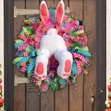 Easter Rabbit Front Door Wreath Thief Bunny Butt with Ears Garland Wall Decoration
