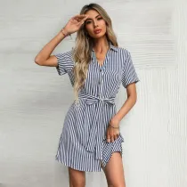 Women's Stripe Lapel Shirt Style Dress