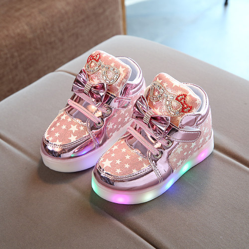 LED Light Kids Shoes Stars Bowknot Running Ligthweight Sport Sneakers Shoes