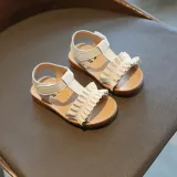 Kid Girl Pure Color Ruffles Open-Toed Soft Bottom Velcro Sandals Shoes