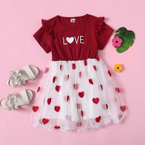 Toddler Girls Red Love Hearts Short Sleeve Tutu Dress