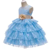 Toddler Girls Bow Tie Flower Lace Mesh Multi-Layers Gowns Dress