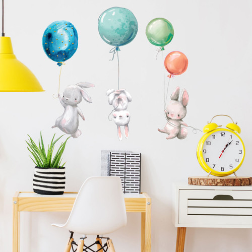 Easter Cartoon Bunny Balloon Colourful Wall Stickers Removable Decals