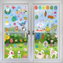 9PCS Easter Window Stickers Flower Gnomes Rabbit Egg Decals Static Clings