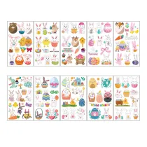 10PCS Easter Tattoos Stickers Temporary Egg Bunny Chick Carrot Tattoos for Kids