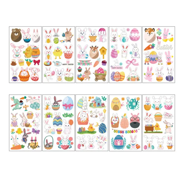 10PCS Easter Tattoos Stickers Temporary Egg Bunny Chick Carrot Tattoos for Kids