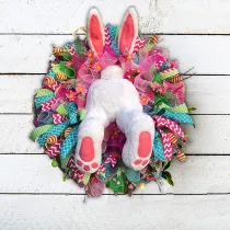 Easter Rabbit Front Door Wreath Thief Bunny Butt with Ears Garland Wall Decoration