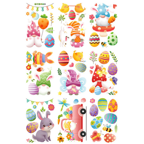 9PCS Easter Window Stickers Rabbit Gnomes Egg Flower Decals Static Clings