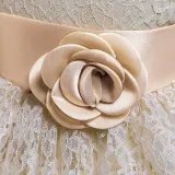 Toddler Girls Bow Tie Flower Lace Mesh Multi-Layers Gowns Dress