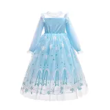 Toddler Girls Sequins Princess Long Sleeve Blue Mesh Dress