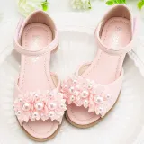 Kid Girl Pearl Flowers Open-Toed Soft Bottom Velcro Sandals Shoes