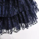 Toddler Girls Bow Tie Flower Lace Mesh Multi-Layers Gowns Dress