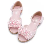 Kid Girl Pearl Flowers Open-Toed Soft Bottom Velcro Sandals Shoes