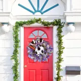 Easter Rabbit Purple Front Door Wreath Black White Thief Bunny Butt with Ears Garland