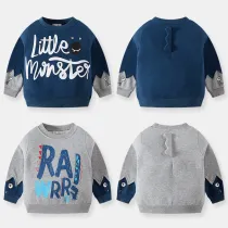 Toddler Boys Cartoon Little Monster Pattern Sweatshirts Long Sleeve Tops