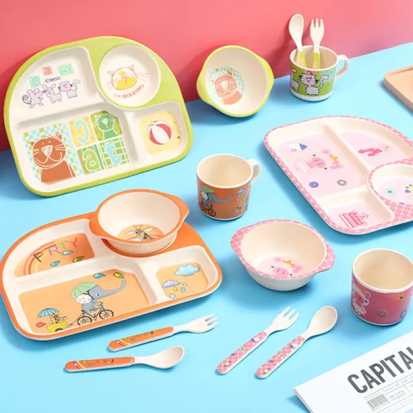 Cartoon Children 5 Pieces Tableware Animal Model Auxiliary Food Bowl Kindergarten Soup Bowl Dinner Bowl