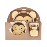 Cartoon Animal 5 Pieces Tableware Auxiliary Food Bowl Kindergarten Plates Cups Dowl Spoons Forks