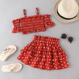 Toddler Girls Two-pieces Sling Top and Polka Dots Dress Set