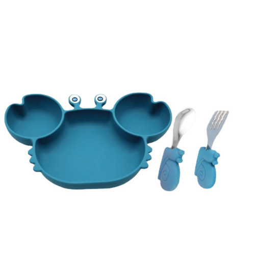 Cartoon Children 3 Pieces Tableware Crab Model Compartment Meal Bowl Kindergarten  Plates Cups Dowl Spoons Forks