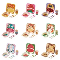 Cartoon Children 5 Pieces Tableware Animal Fruit Model Auxiliary Food Bowl Kindergarten Plates Cups Dowl Spoons Forks