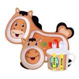 Cartoon Children 5 Pieces Tableware Animal Model Compartment Meal Bowl Kindergarten  Plates Cups Dowl Spoons Forks