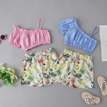 Toddler Girls Two-pieces Short Sleeve Top and Floral Shorts Set