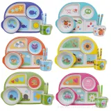 5 Pieces Cute Animal Toddler Kids Tableware Model Auxiliary Food Bowl Kindergarten Plates Cups Dowl Spoons Forks