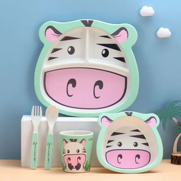5 Pieces White Cow Bamboo Fiber Dinnerware Tableware Auxiliary Food Bowl Kindergarten Soup Dinner Bowl