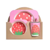 Cartoon Children 5 Pieces Tableware Animal Fruit Model Auxiliary Food Bowl Kindergarten Plates Cups Dowl Spoons Forks