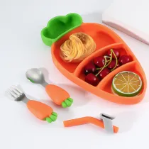 Toddler Kids 5 Pieces Orange Carrot Model Auxiliary Food Bowl Kindergarten Plates Cups Dowl Spoons Forks