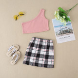 Toddler Girls Two-pieces Sleeveless Top and Plaid Skirt Set
