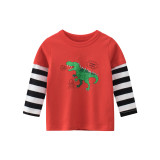 Toddler Boys Cartoon Dinosaur Sweatshirts Long Strip Sleeve Tops