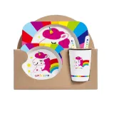 Cartoon Children 5 Pieces Tableware Animal Fruit Model Auxiliary Food Bowl Kindergarten Plates Cups Dowl Spoons Forks