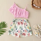 Toddler Girls Two-pieces Short Sleeve Top and Floral Shorts Set