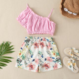 Toddler Girls Two-pieces Short Sleeve Top and Floral Shorts Set