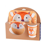 Cartoon Animal 5 Pieces Tableware Auxiliary Food Bowl Kindergarten Plates Cups Dowl Spoons Forks