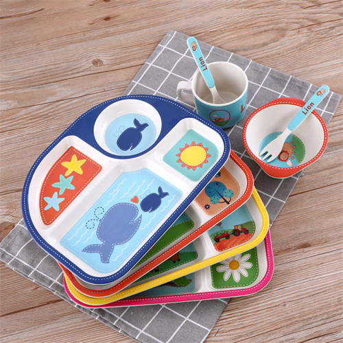5 Pieces Cute Animal Toddler Kids Tableware Model Auxiliary Food Bowl Kindergarten Plates Cups Dowl Spoons Forks