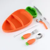 Toddler Kids 5 Pieces Orange Carrot Model Auxiliary Food Bowl Kindergarten Plates Cups Dowl Spoons Forks