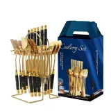 Ceramic 24 Piece Smooth Edge Stainless Steel Tableware Includes Dinner Forks Knives Spoons